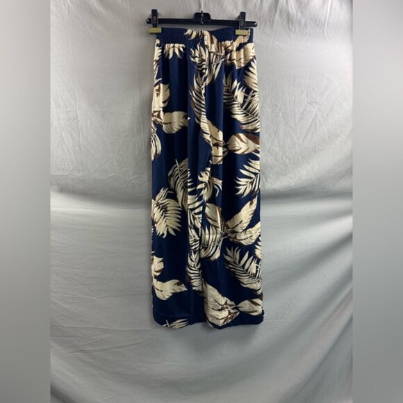 Boho Plant Print Knot Front Wide Leg Pants Blue - Picture 7 of 7
